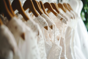 Nachhaltige Hochzeitskleider an Kleiderhaken